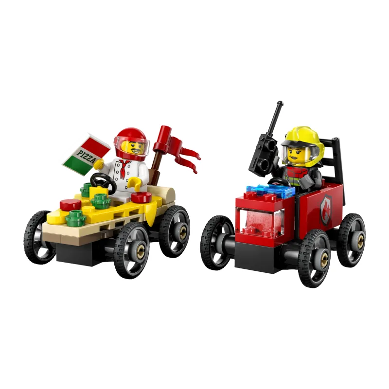 LEGO Raceautopakket: pizzabestelwagen vs. brandweerauto