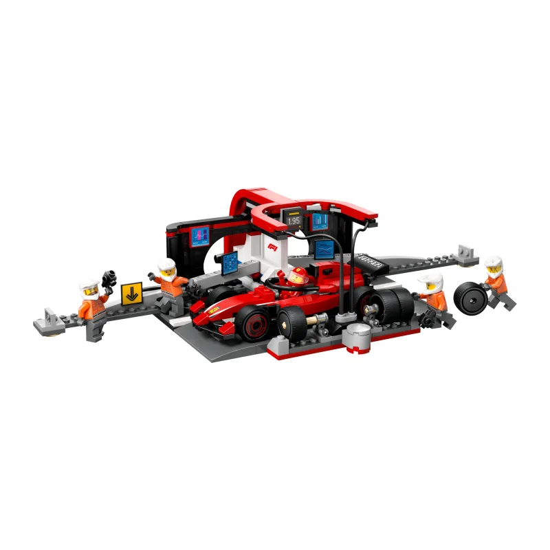 LEGO F1 pitstop en pitcrew met Ferrari auto