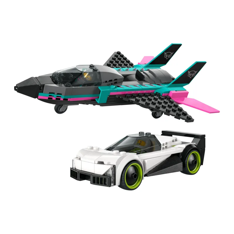 LEGO Straalvliegtuig vs. sportauto