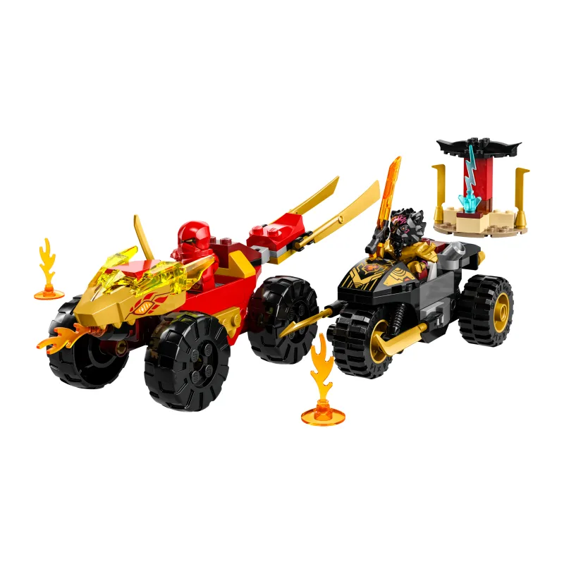 LEGO Kai en Ras' duel tussen auto en motor